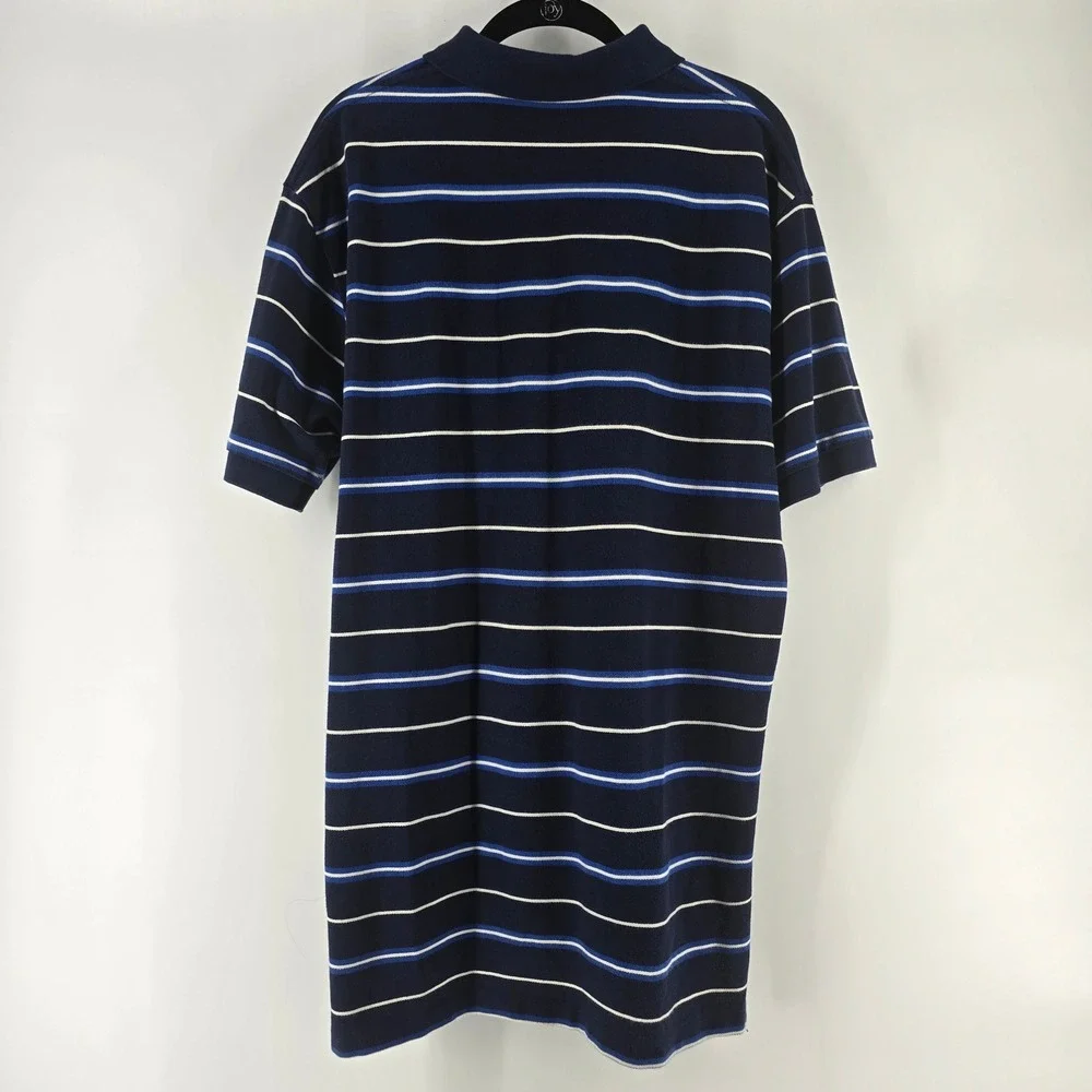 Polo Ralph Lauren Polo Shirt Mens L Navy Blue Striped Short Sleeve Cotton Pique